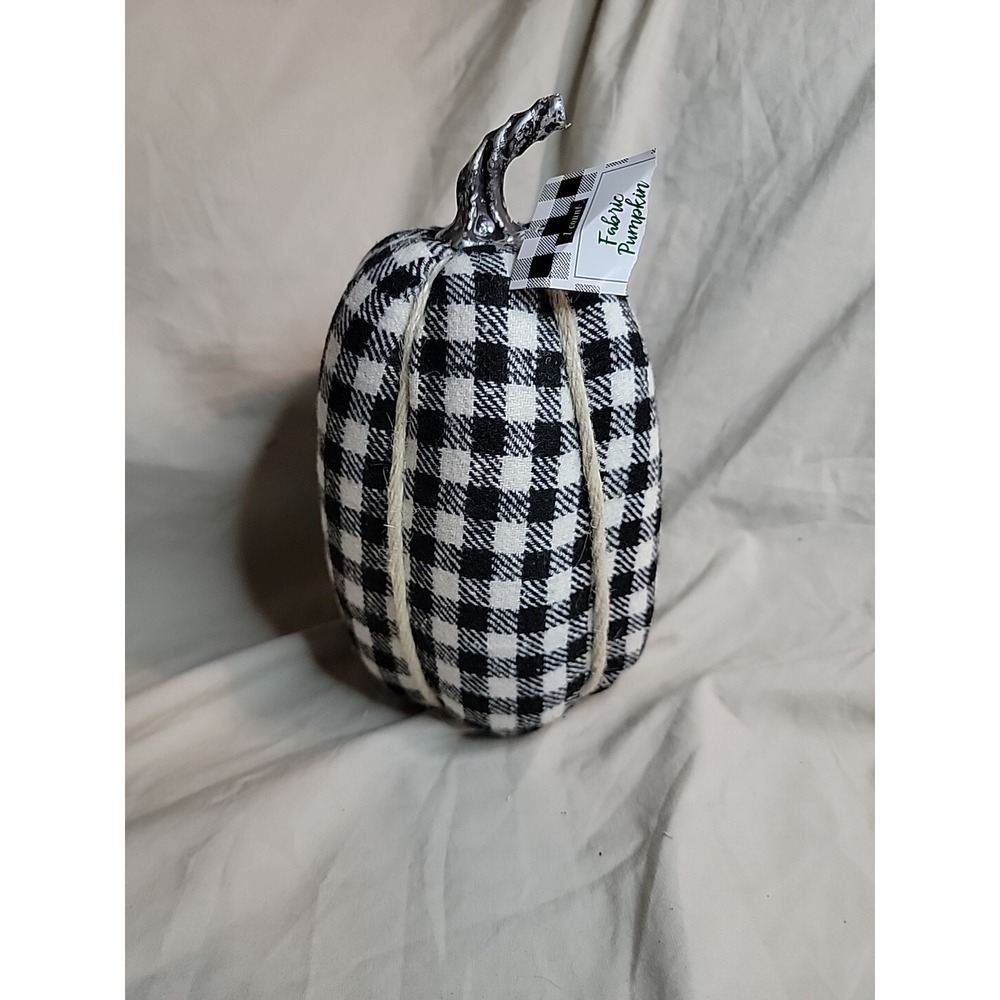 Stuffed Fabric Tall Pumpkin Black & White Small Gingham Print 8.5" x 5.5"